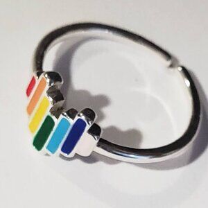 NEW LOVE LGBTQIA ONE SIZE ADJUSTABLE SILVER PLATED HEART COLORED FLAG